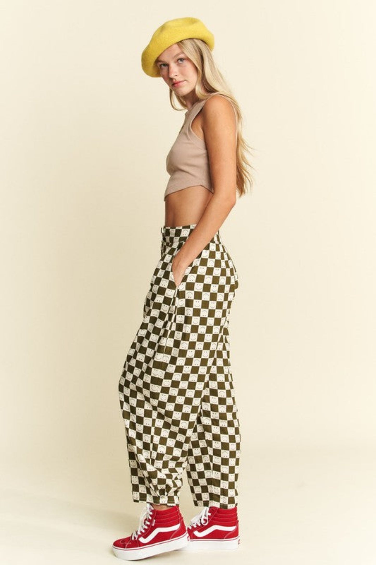 Olive You Checkered Barrel Pants (S-3X)