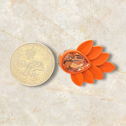 Retro Orange Crystal Leaf Earrings
