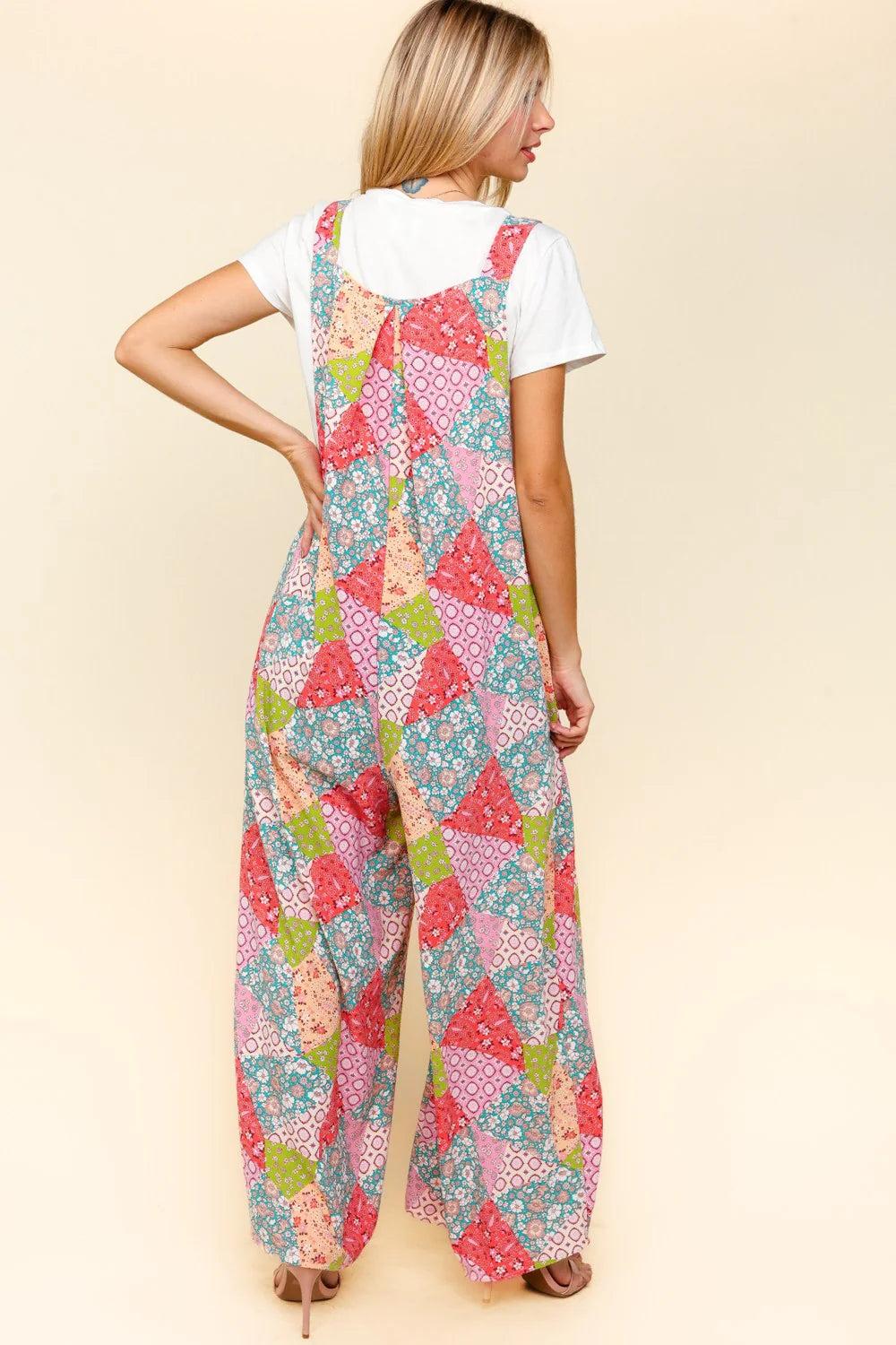 Retro Patchwork Wide Leg Overalls (S-L)