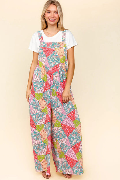 Retro Patchwork Wide Leg Overalls (S-L)