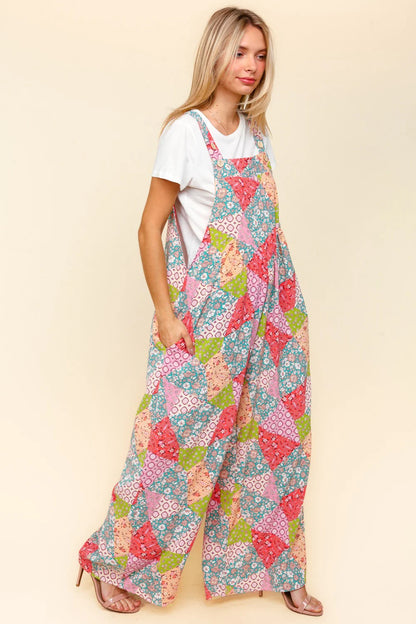 Retro Patchwork Wide Leg Overalls (S-L)
