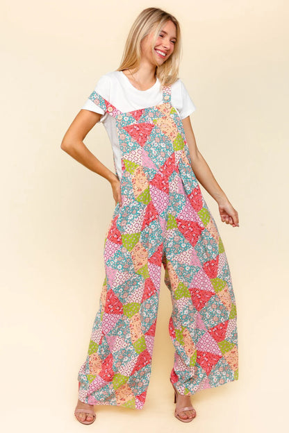 Retro Patchwork Wide Leg Overalls (S-L)