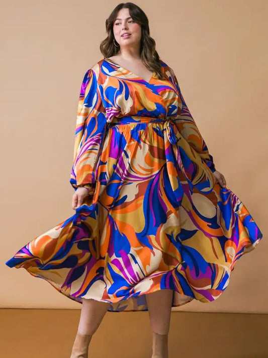 Autumn Aura Wrap Midi Dress (1X-3X)