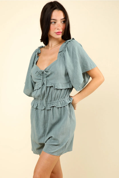 Sage Serenade Ruffle Romper (S-L)