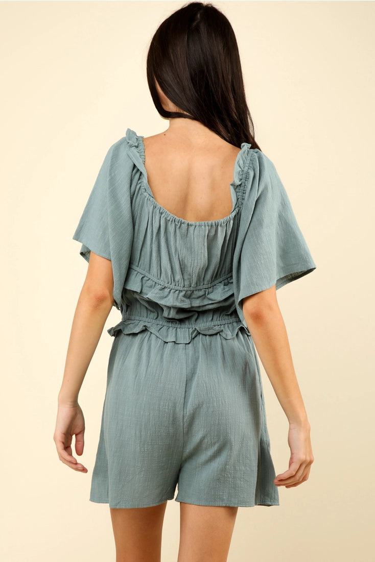 Sage Serenade Ruffle Romper (S-L)