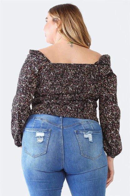 Dark Ditsy Floral Square Neck Top (1X-3X)